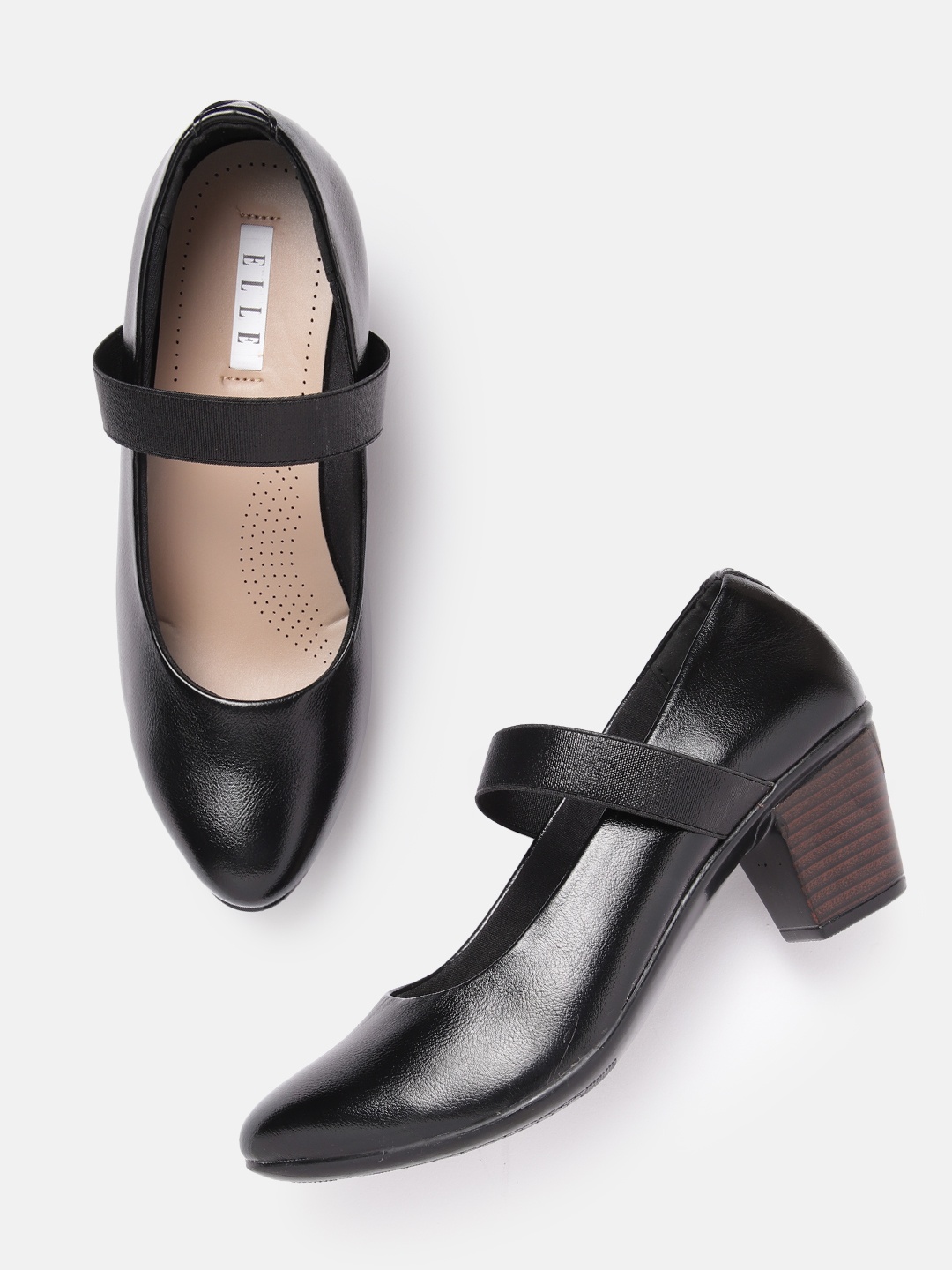 

ELLE Women Round Toe Block Heel Mary Janes, Black