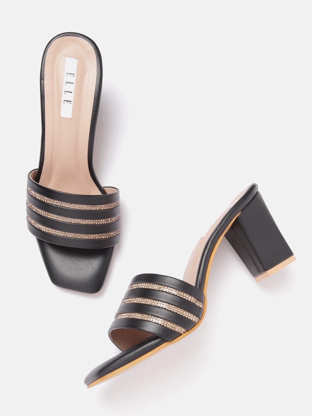 

ELLE Women Embellished Party Block Heels, Black