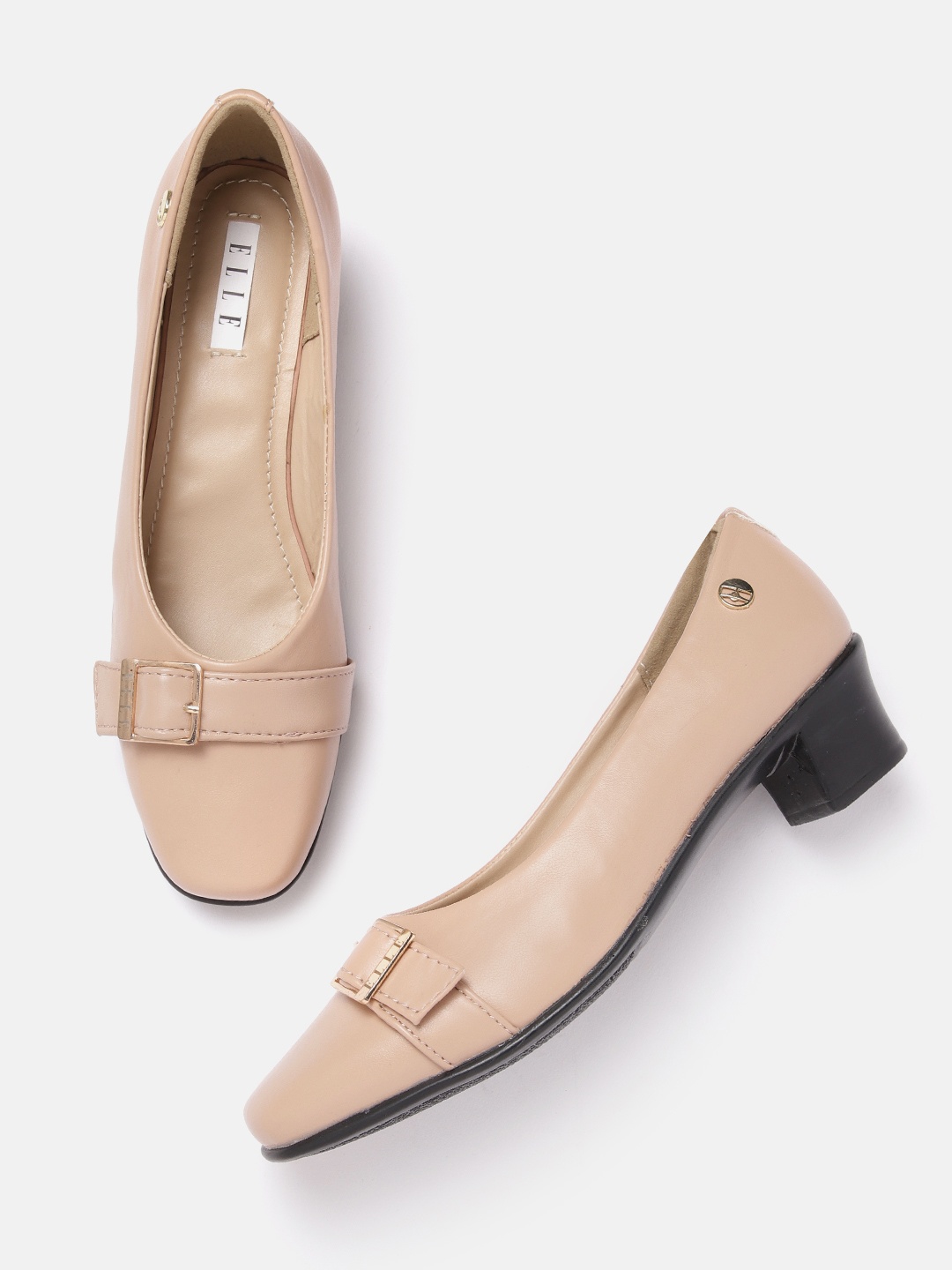

ELLE Women Block Heel Pumps with Buckle Detail, Peach