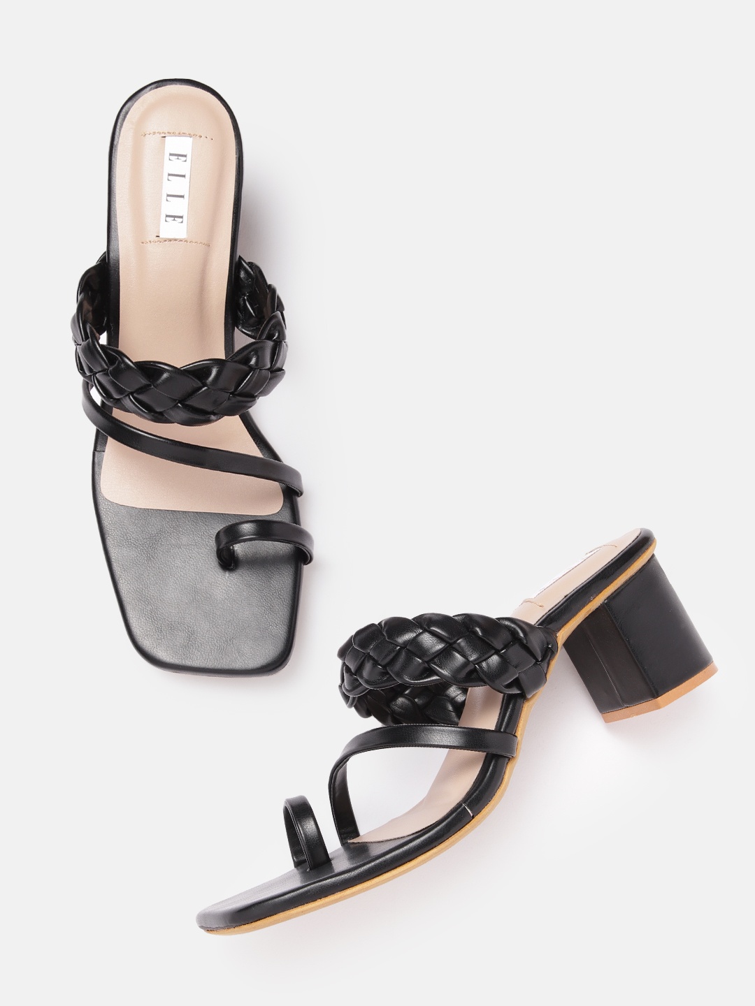 

ELLE Braided Detail One Toe Block Heels, Black