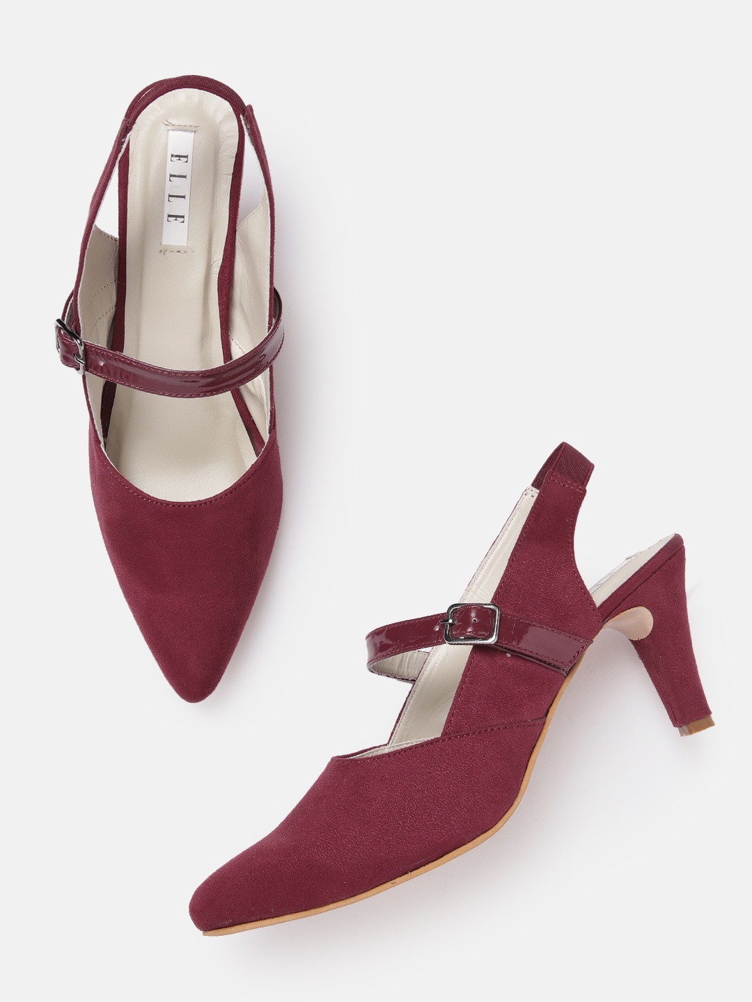 

ELLE Slim Heel Pumps with Buckle Detail, Maroon