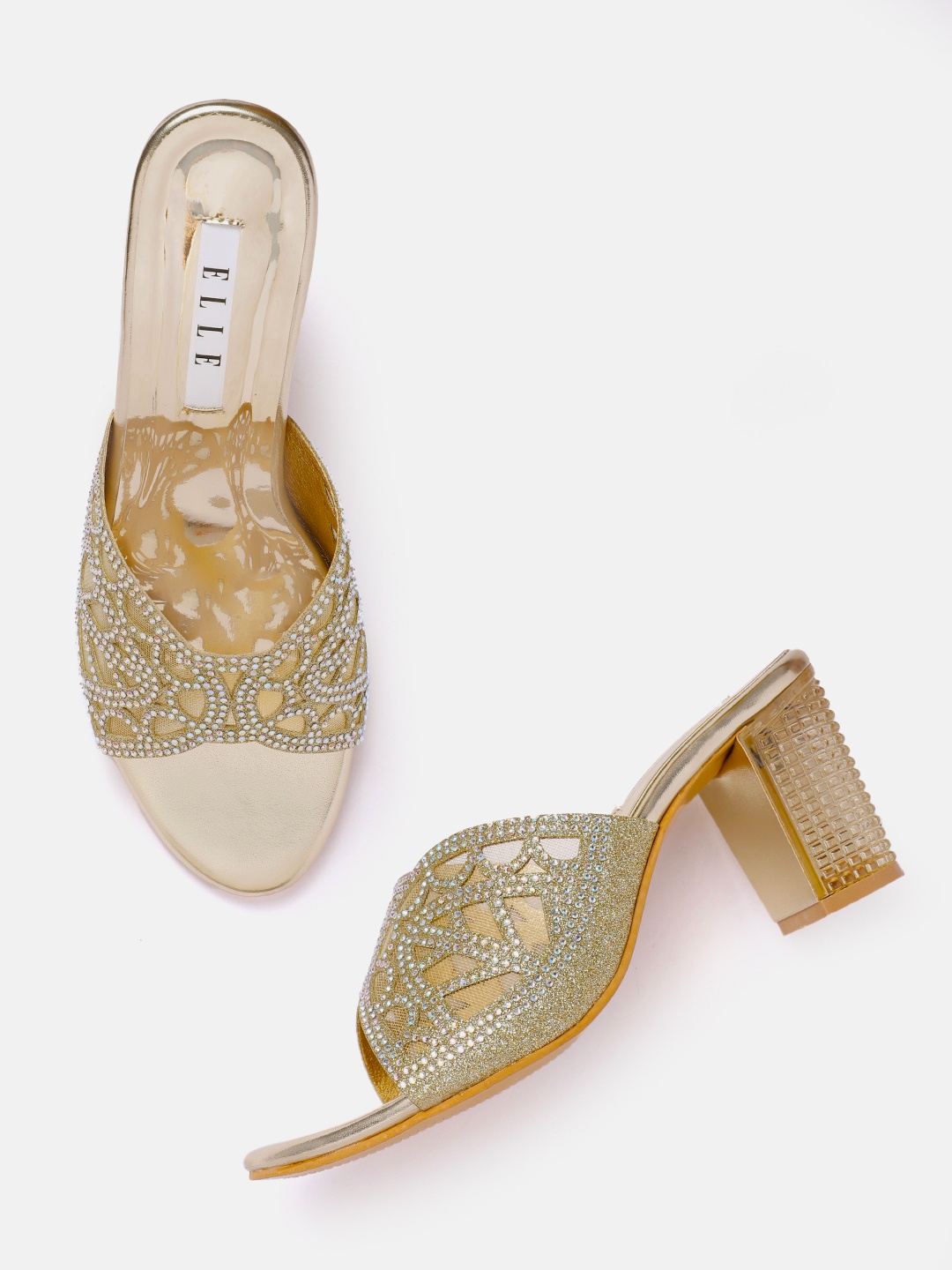 

ELLE Women Embellished Party Block Heels, Gold