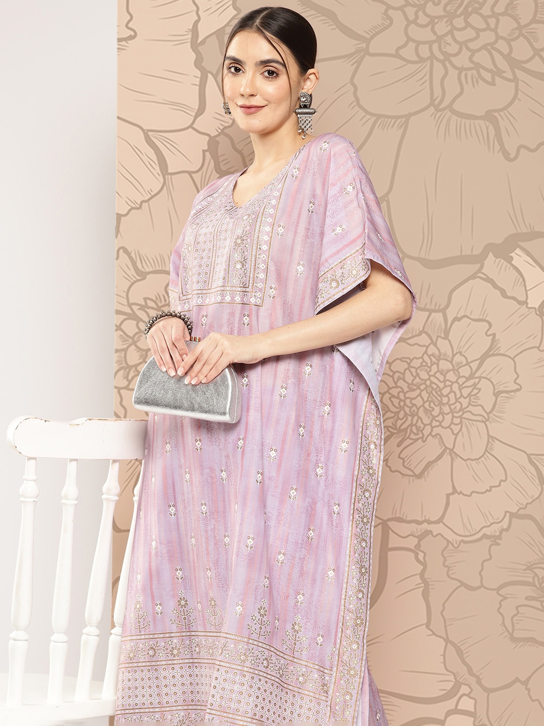 

Libas Ethnic Motifs Printed Kaftan Kurta With Trousers, Mauve