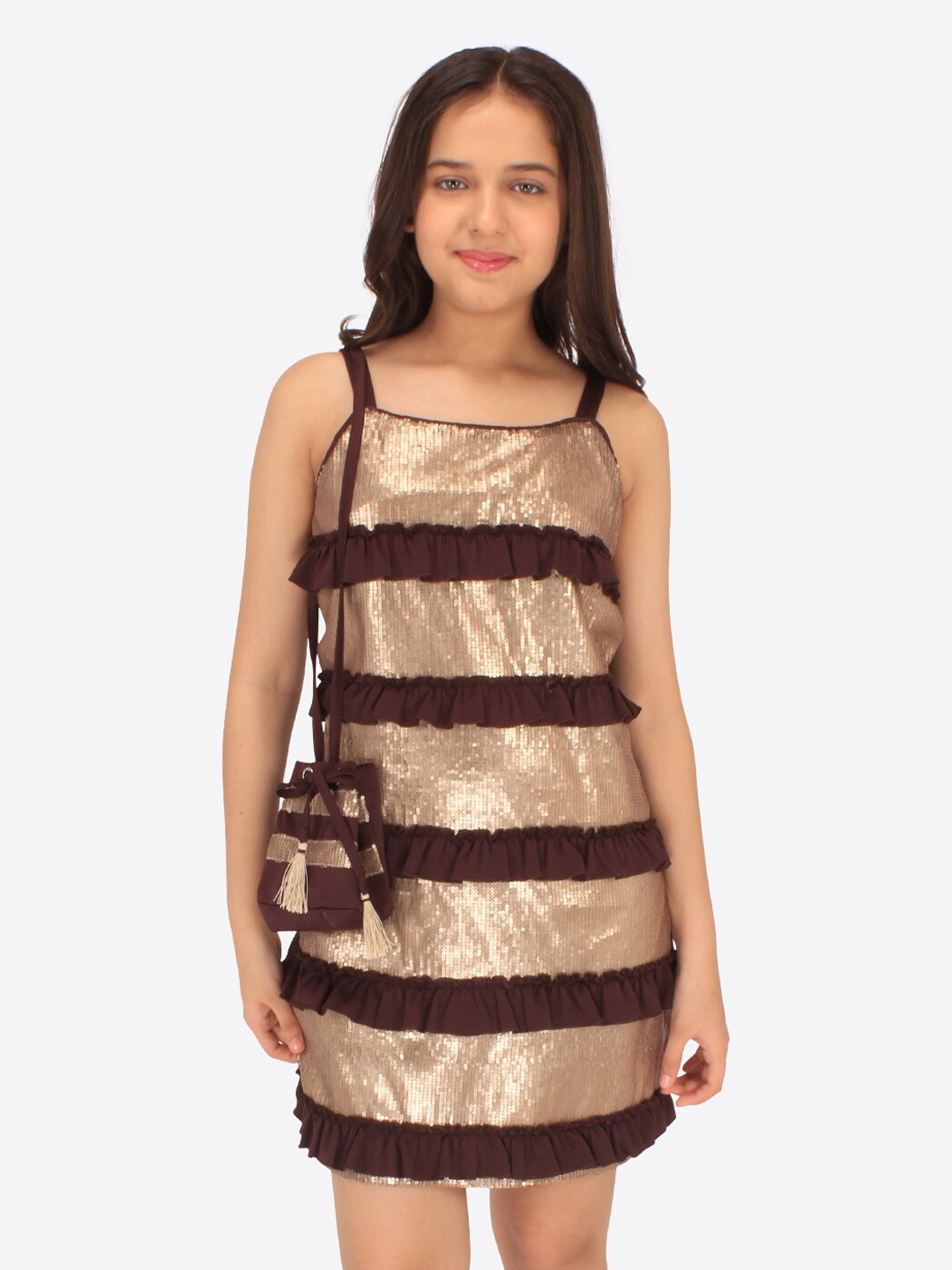 

CUTECUMBER Striped Satin A-Line Dress, Brown