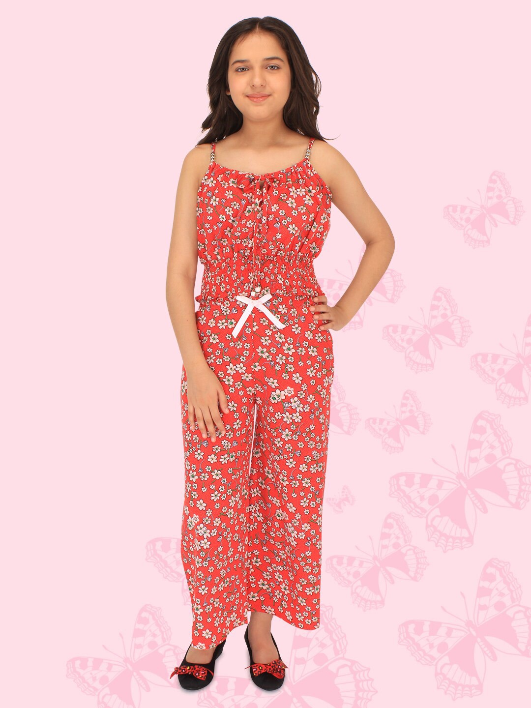 

CUTECUMBER Girls Printed Shoulder Straps Top With Culottes, Red