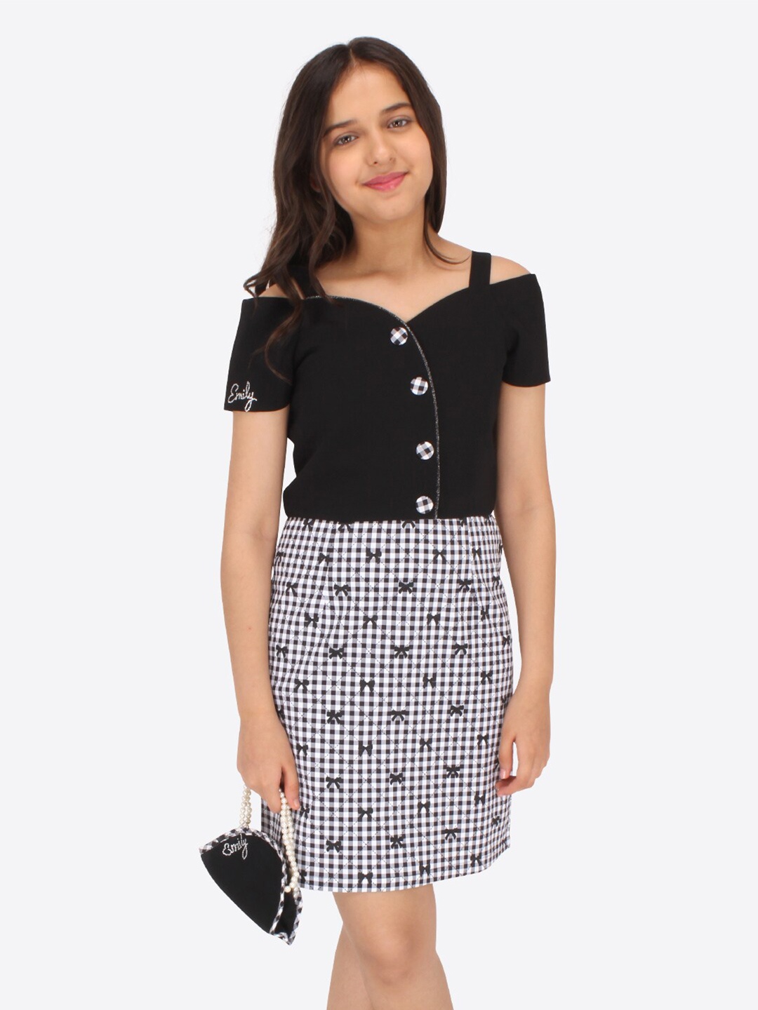 

CUTECUMBER Printed Cold-Shoulder Fit & Flare Dress, Black