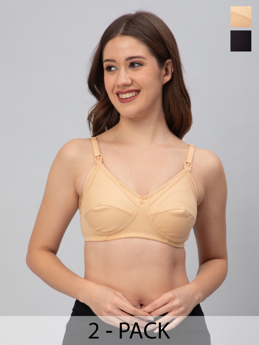 

CEE-18 Set of 2 Nude-Coloured & Black Bra Full Coverage