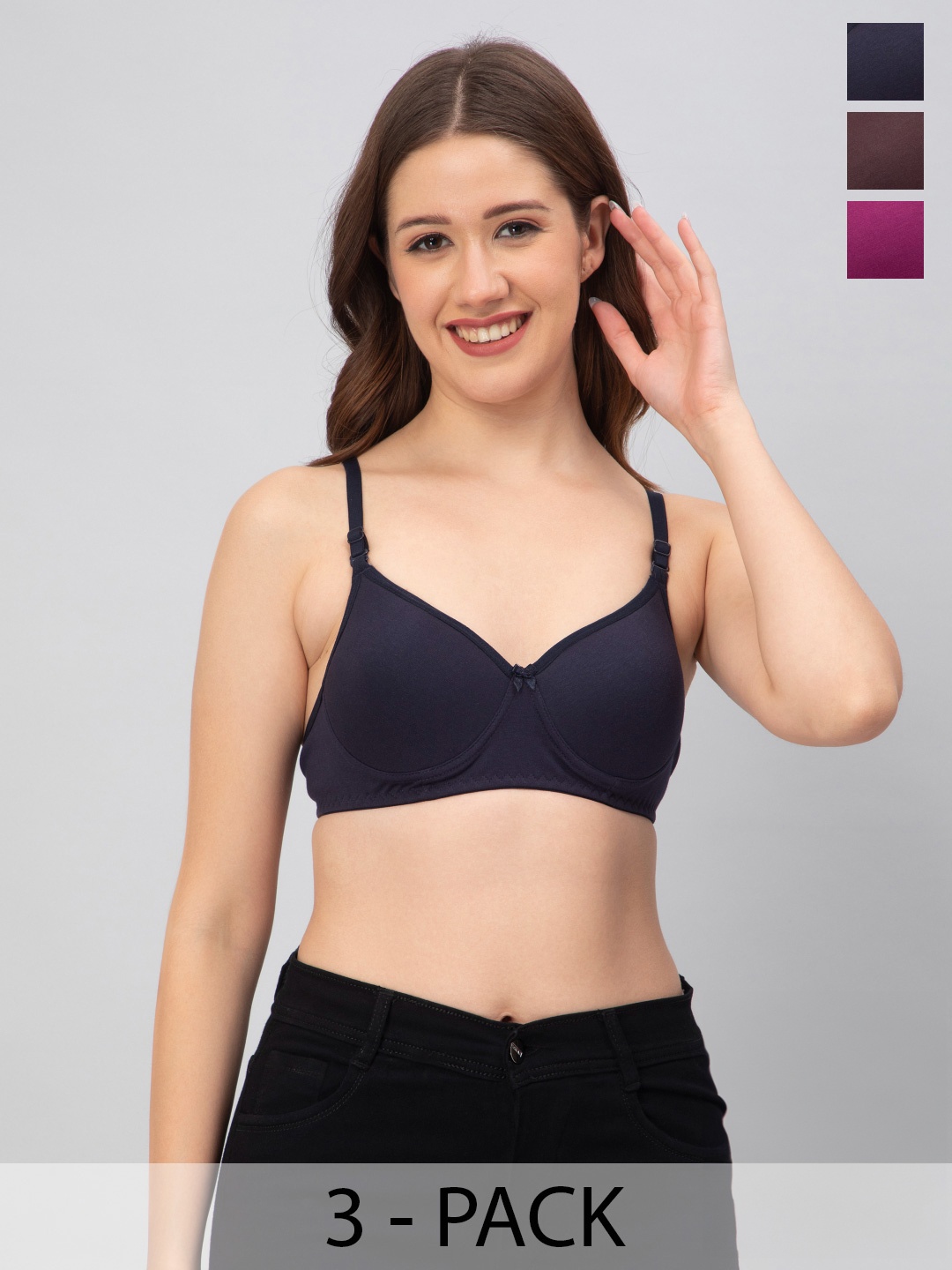 

CEE-18 Pack of 3 Medium Coverage Lightly Padded Maternity Cotton Bras With Anti Microbial, Brown