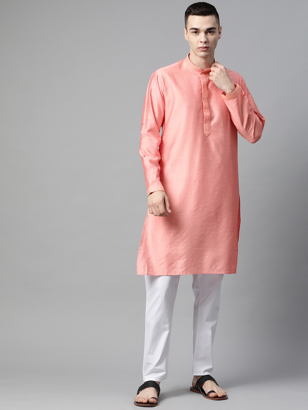 

MANQ Embroidered Regular Kurta with Pyjamas, Pink
