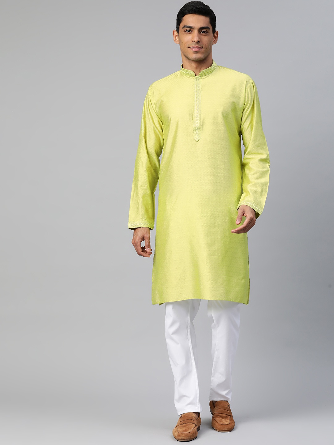 

MANQ Men Embroidered Regular Kurta with Pyjamas, Green