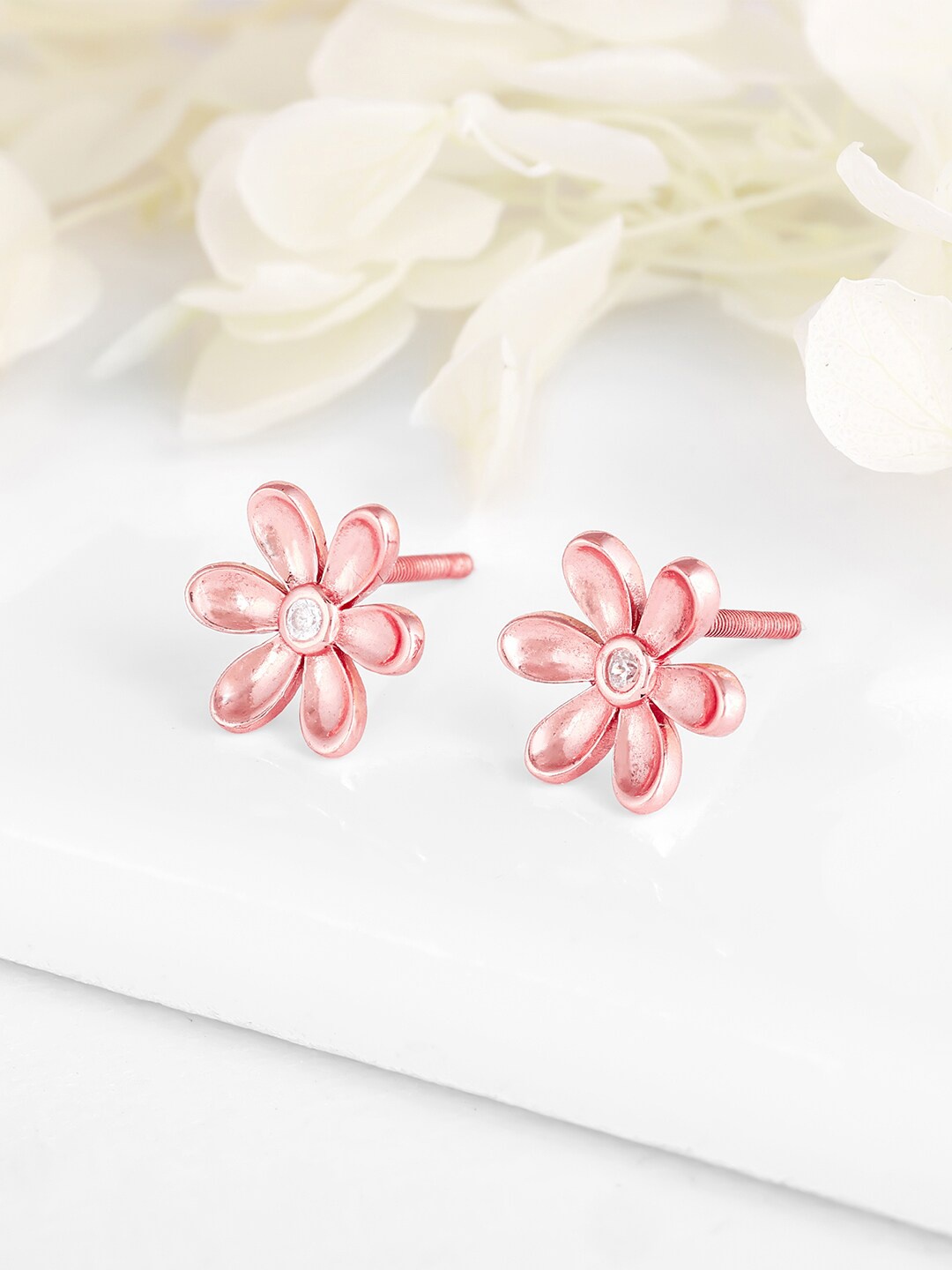 

GIVA 925 Sterling Silver & Rose Gold-Plated Zircon Floral Studs Earrings