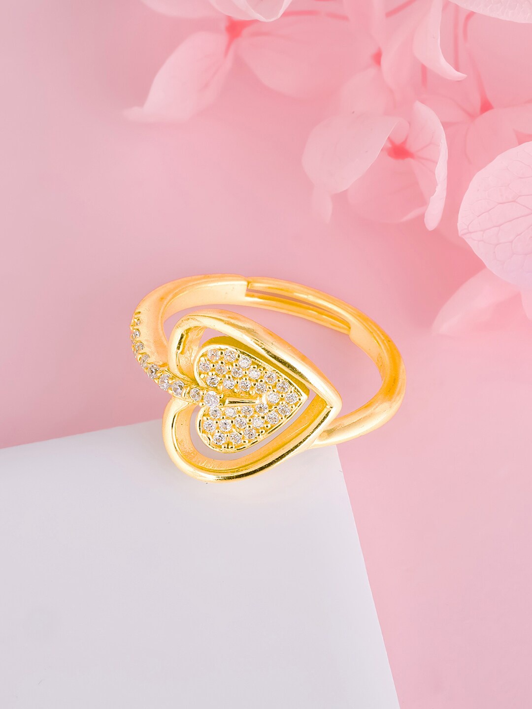 

GIVA 925 Sterling Silver Gold-Plated CZ-Studded Adjustable Finger Ring