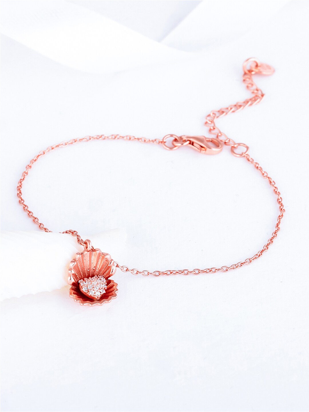 

GIVA 925 Sterling Silver Rose Gold Heart in Seashell Cubic Zirconia Charm Bracelet