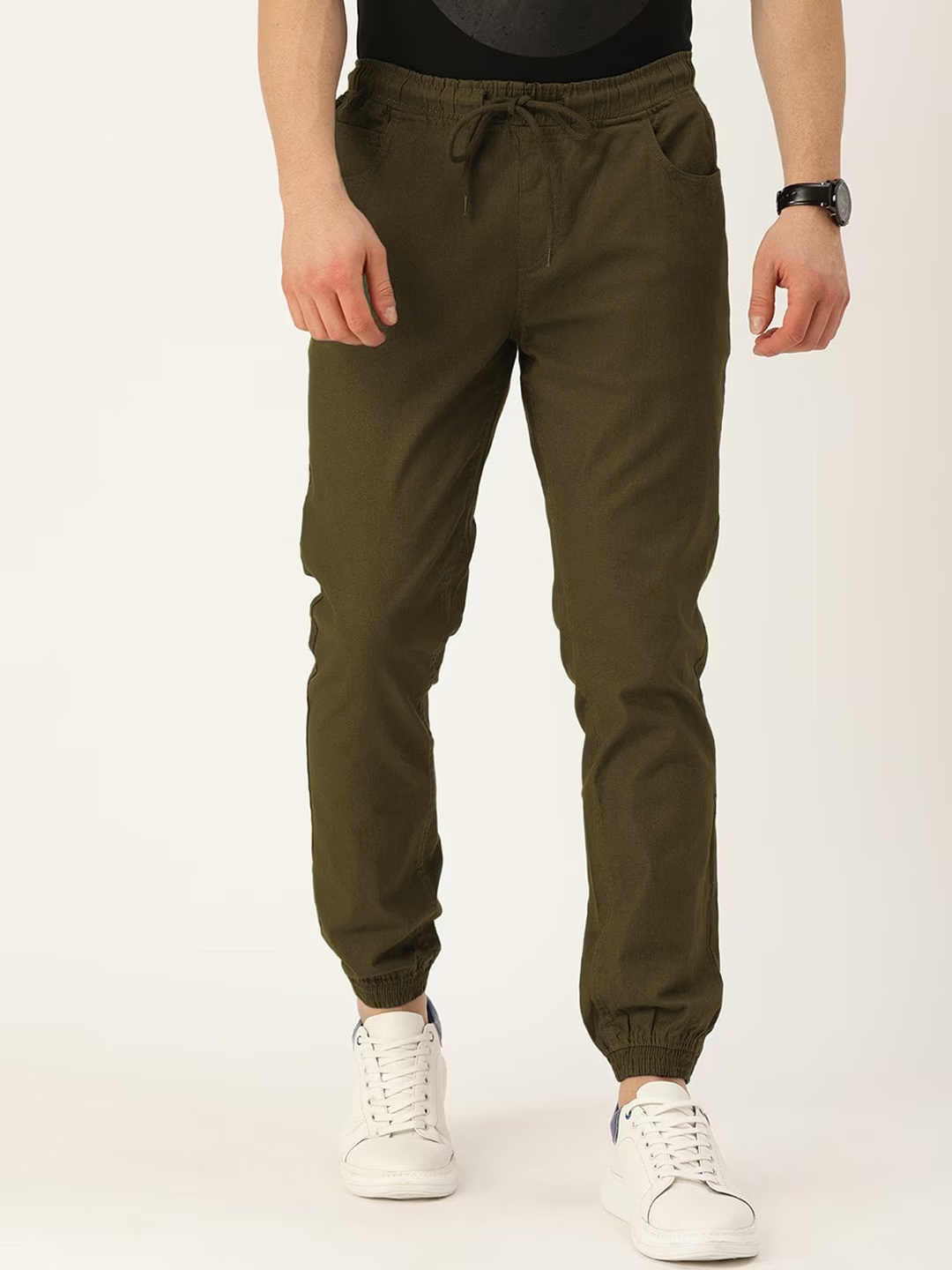 

IVOC Men Mid-Rise Slim Fit Pure Cotton Joggers, Olive