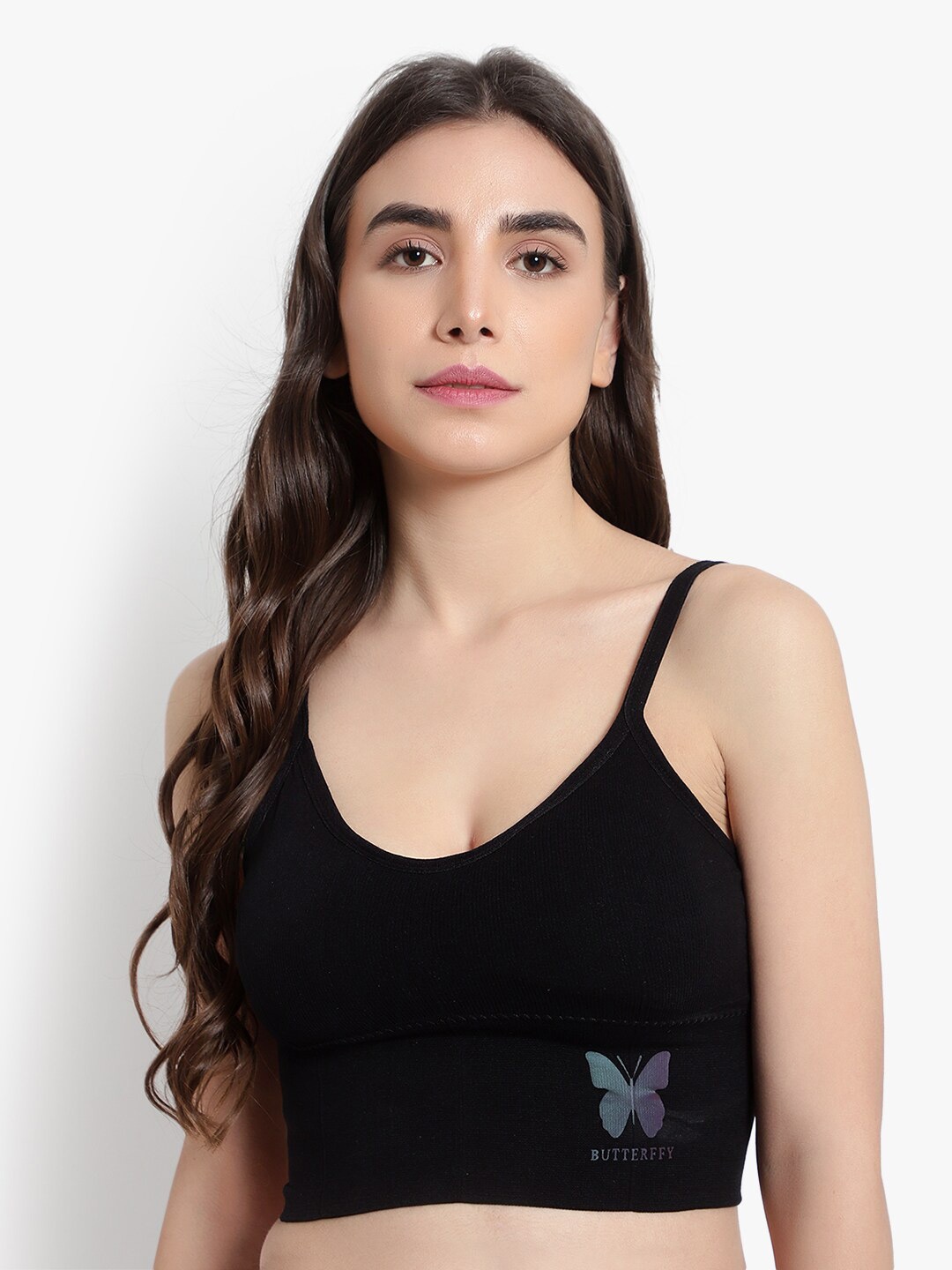 

BRACHY Lightly Padded Non-Wired All Day Comfort Seamless Bralette Bra, Black