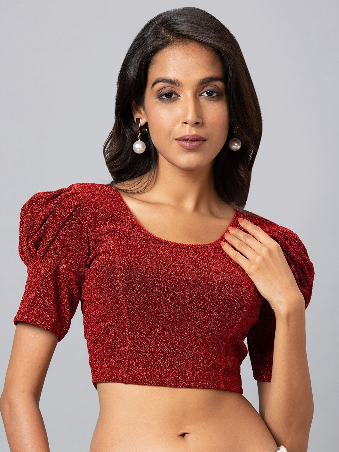 

SALWAR STUDIO Cotton Lycra Readymade Saree Blouse, Red