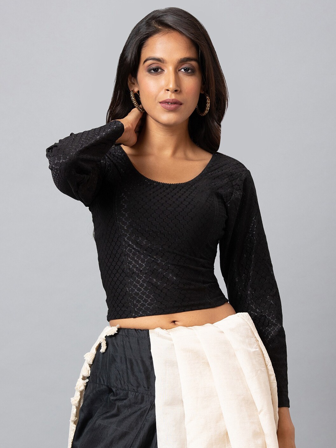 

Salwar Studio Women's Readymade Cotton Lycra Saree Blouse, Black