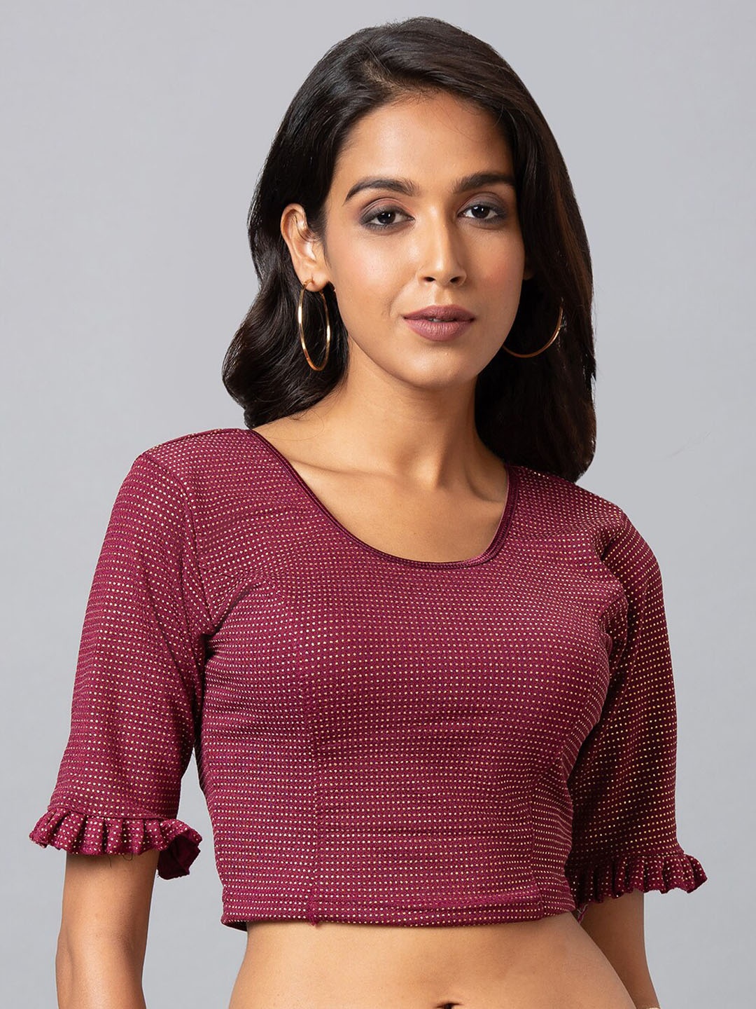 

SALWAR STUDIO Woven Design Readymade Cotton Lycra Saree Blouse, Maroon