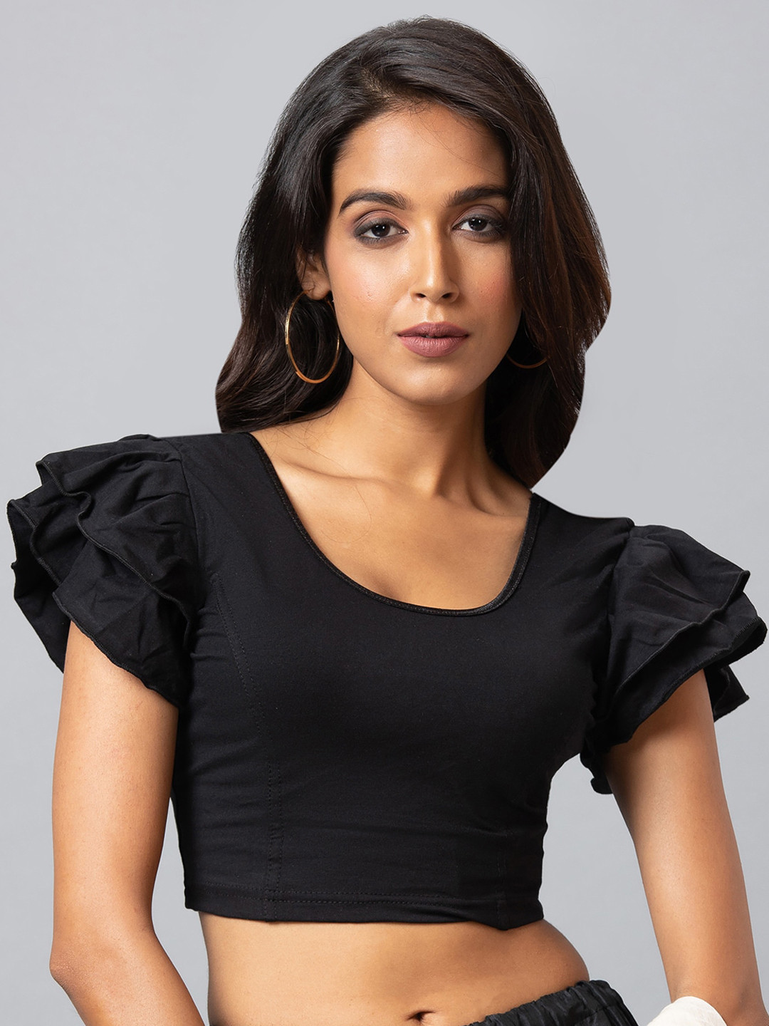 

SALWAR STUDIO Round Neck Readymade Saree Blouse, Black