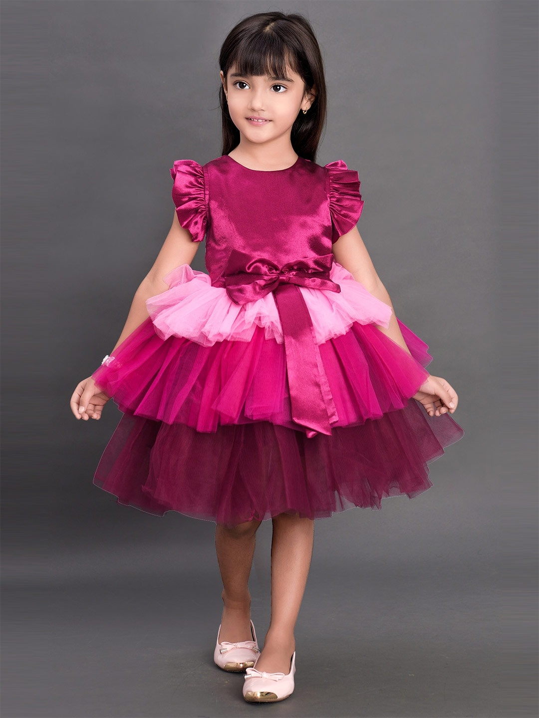 

Pink Chick Girls Flutter Sleeve Satin Fit & Flare Dress, Burgundy