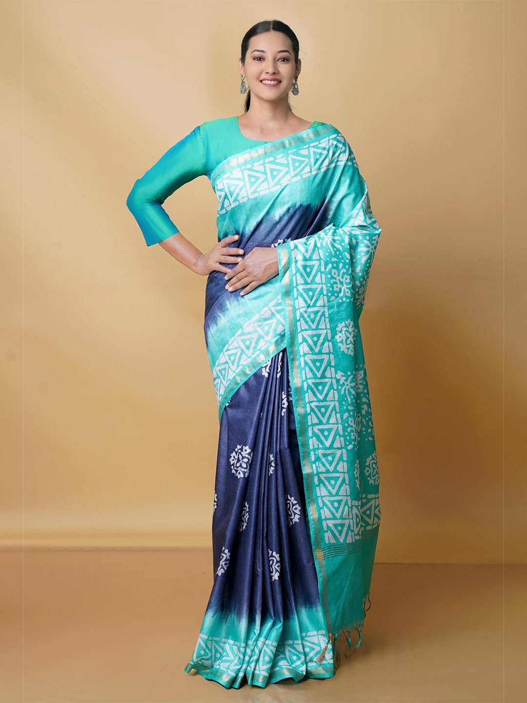 

Unnati Silks Batik Pure Silk Chanderi Zari Saree With Blouse Piece, Green