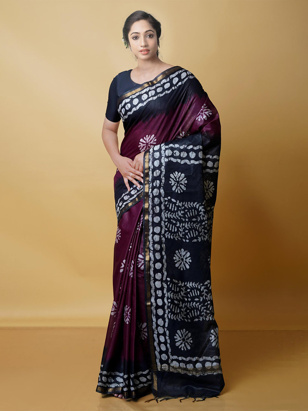 

Unnati Silks Batik Zari Pure Silk Chanderi Saree, Black