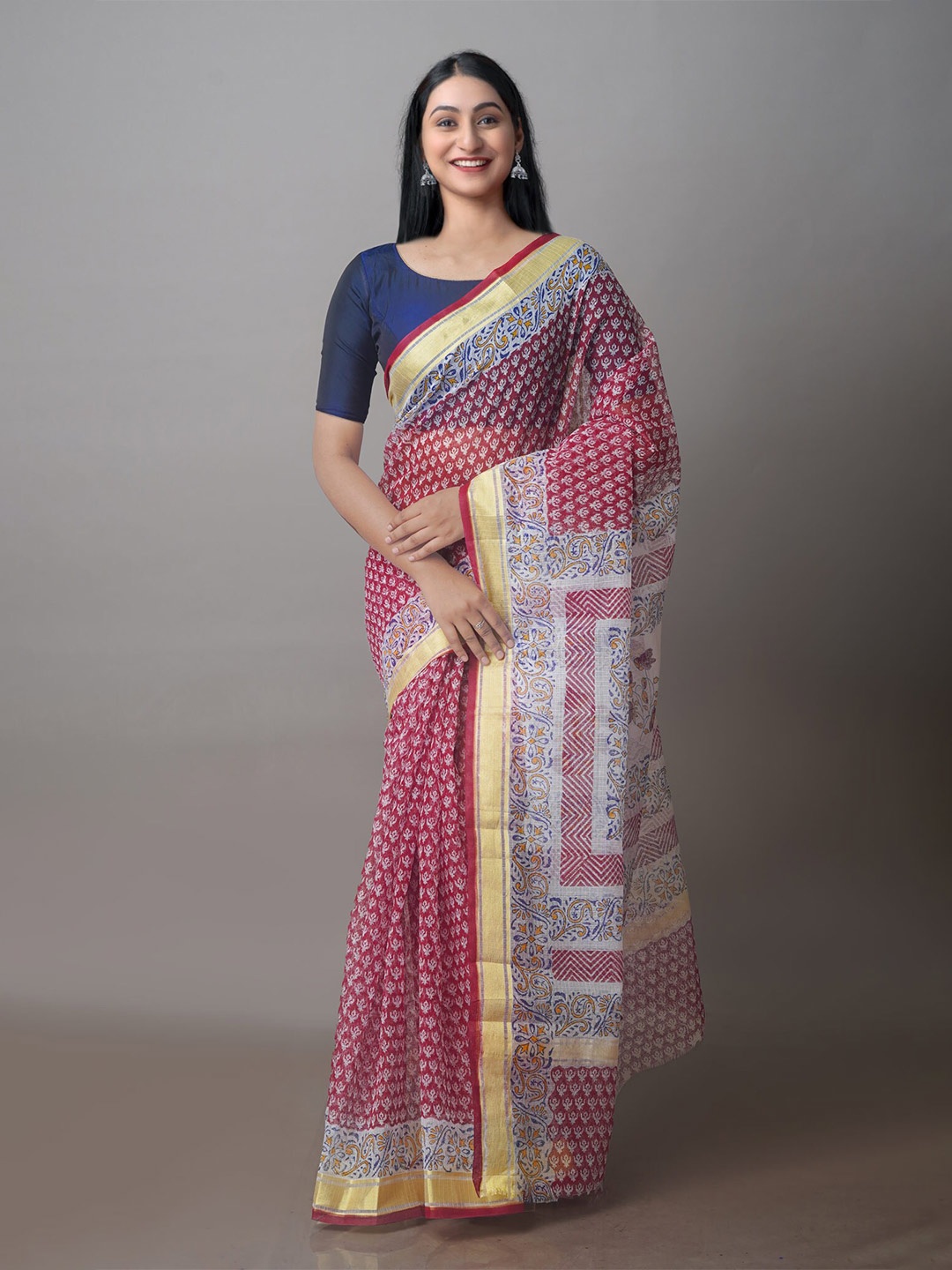 

Unnati Silks Ethnic Printed Zari Silk Cotton Kota Saree, Maroon