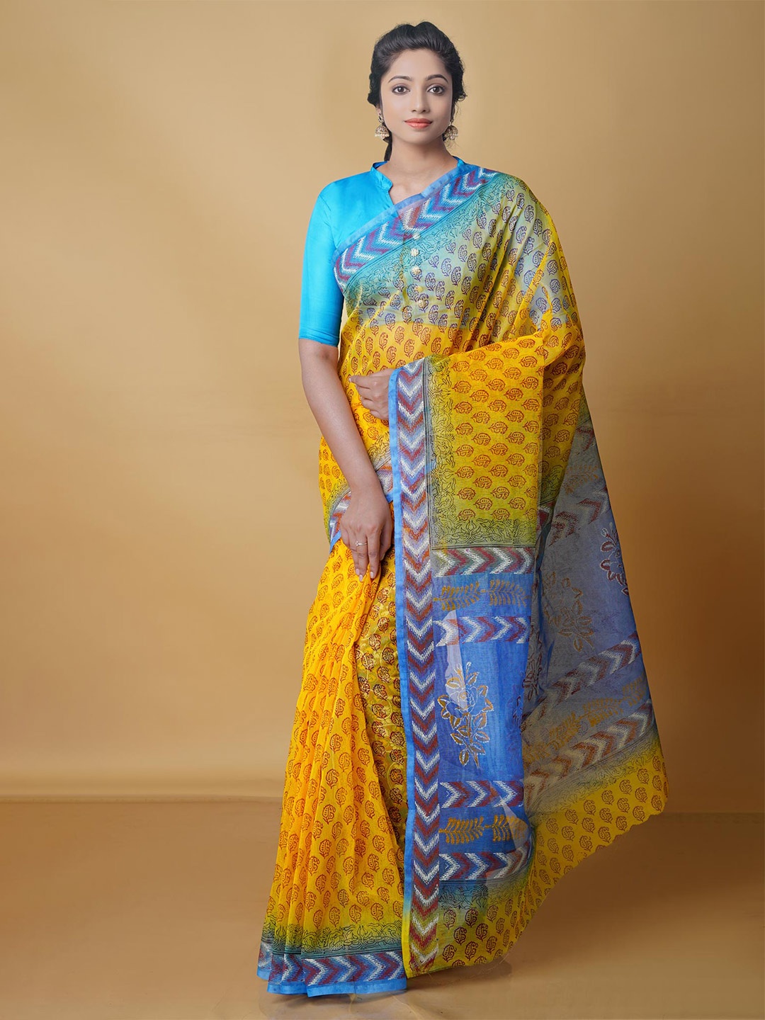 

Unnati Silks Paisley Silk Cotton Banarasi Saree, Yellow
