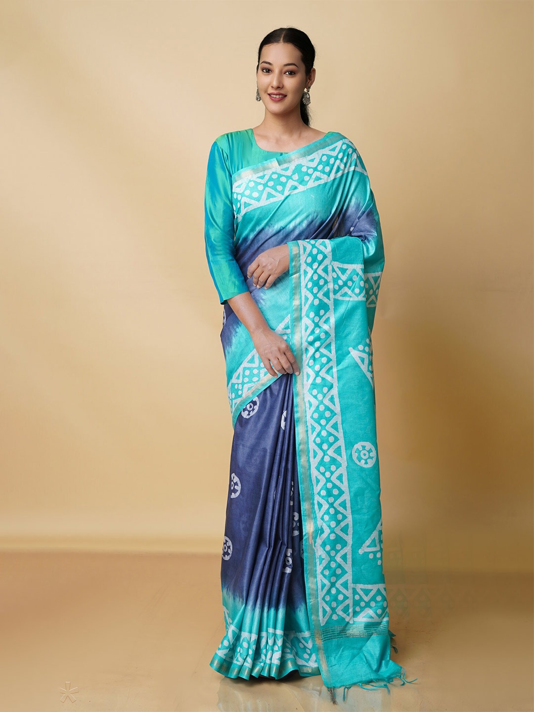 

Unnati Silks Batik Zari Pure Silk Handloom Chanderi Saree, Green