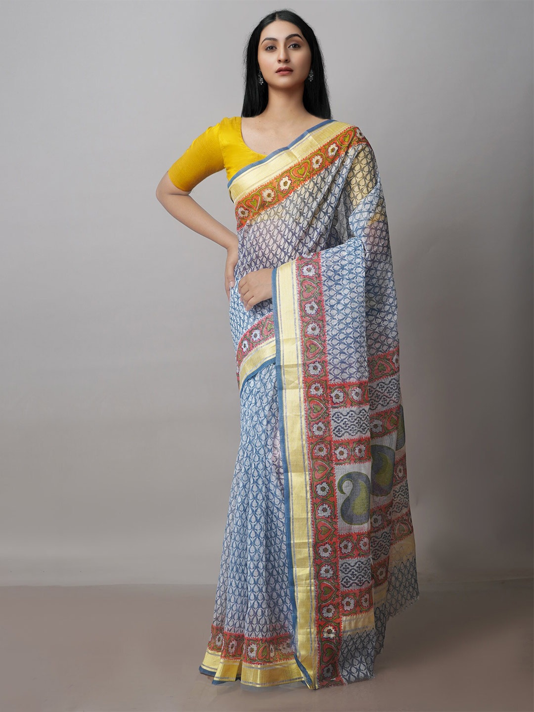 

Unnati Silks Ethnic Motifs Printed Kota Silk Cotton Saree, Beige