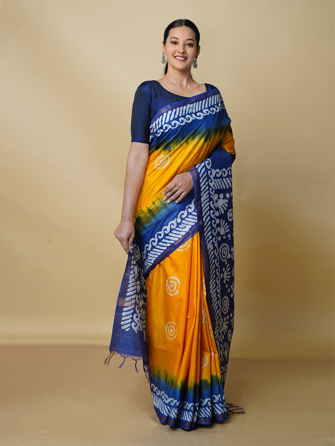 

Unnati Silks Batik Pure Silk Chanderi Zari Saree With Blouse Piece, Blue
