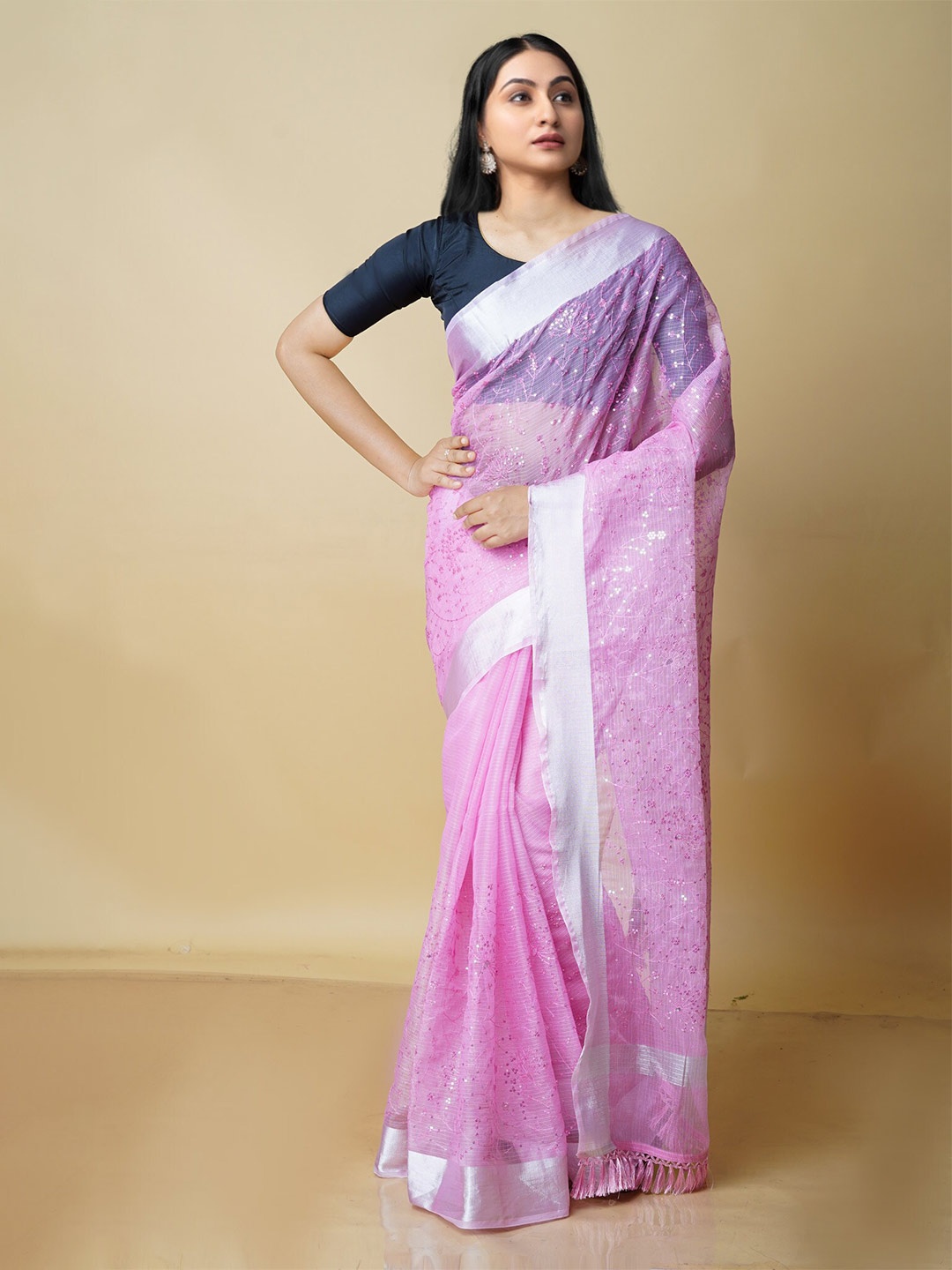 

Unnati Silks Zari Embellished Pure Cotton Kota Saree, Pink