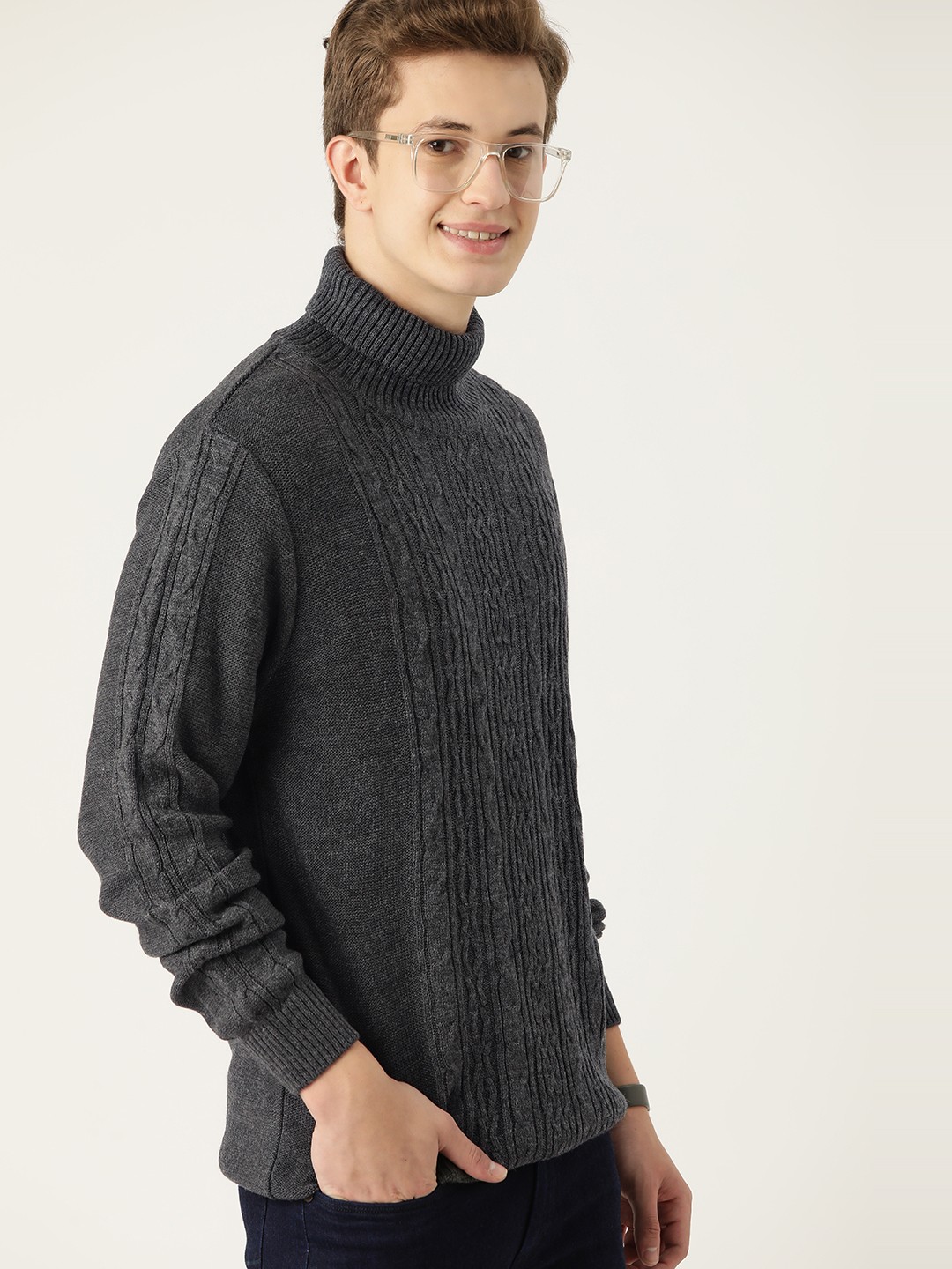 

Mast & Harbour Acrylic Cable Knit Pullover, Charcoal