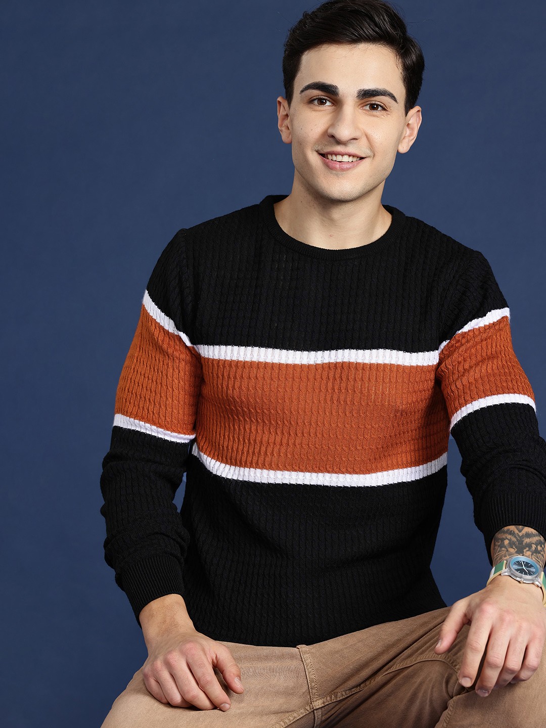 

Mast & Harbour Men Colourblocked Pullover, Rust