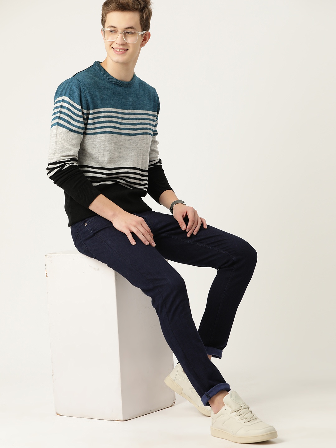 

Mast & Harbour Acrylic Striped Pullover, Teal