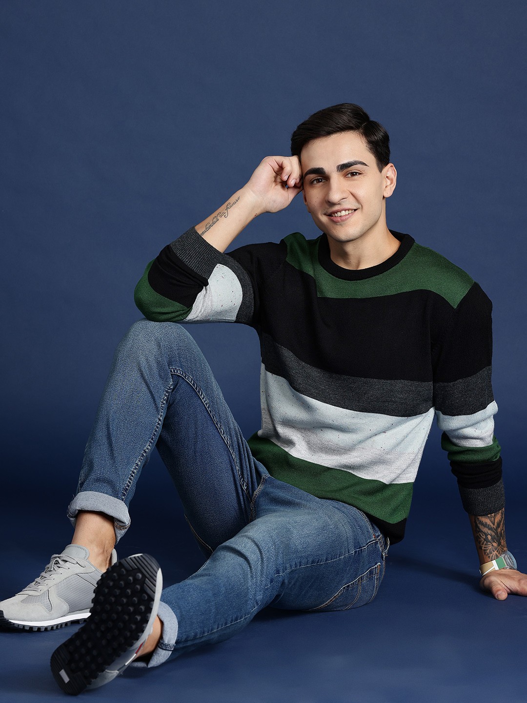 

Mast & Harbour Men Striped Pullover, Green