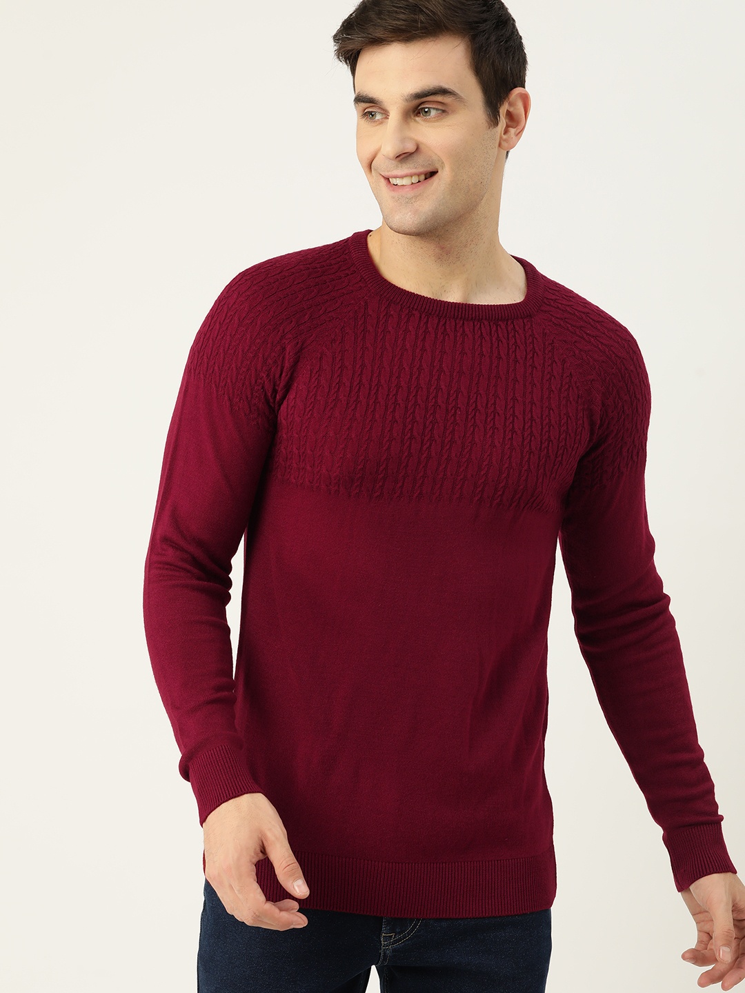 

Mast & Harbour Cable Knit Acrylic Pullover, Maroon
