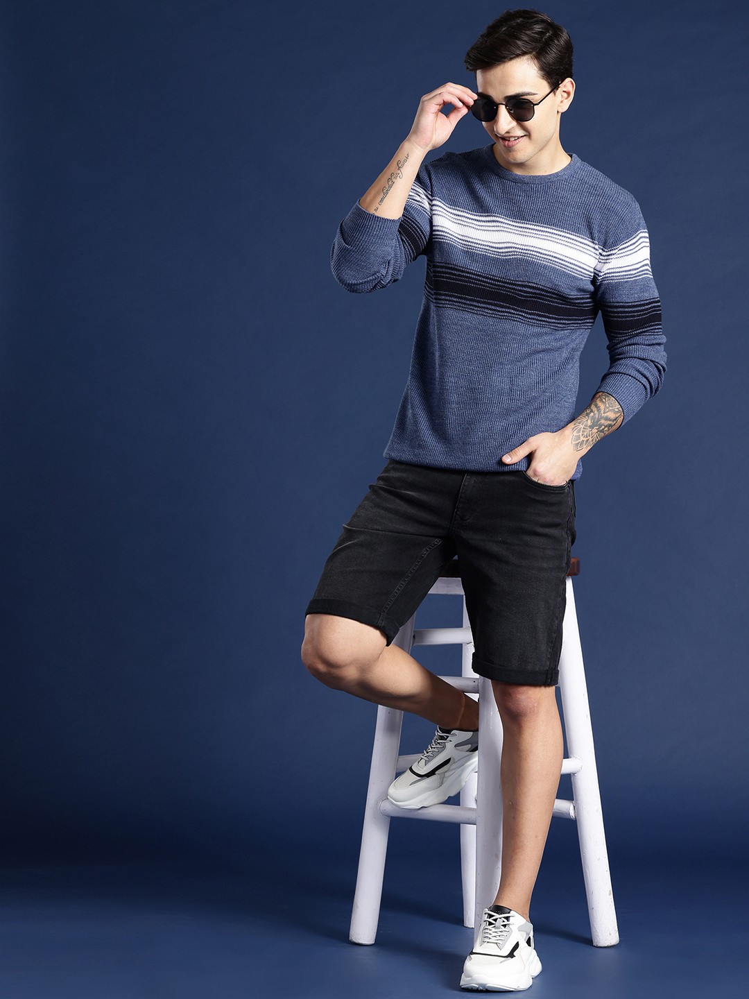 

Mast & Harbour Striped Acrylic Pullover, Blue