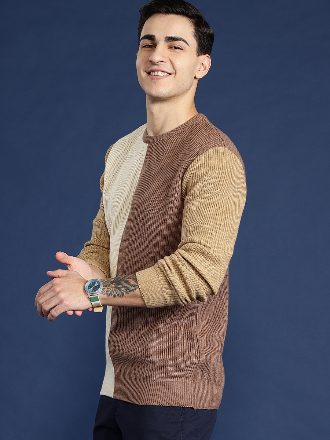 

Mast & Harbour Colourblocked Acrylic Pullover, Brown