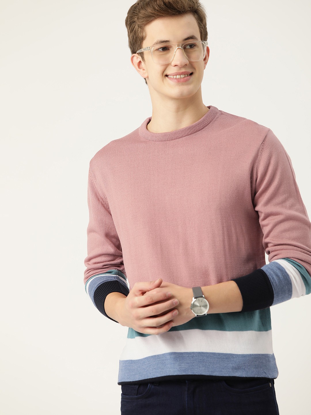 

Mast & Harbour Acrylic Striped Pullover, Rose