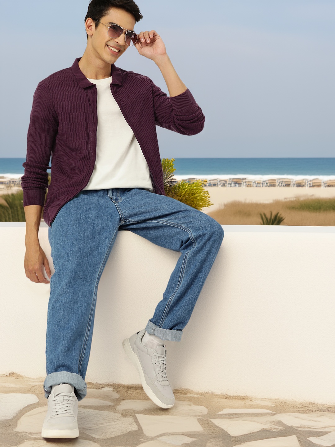 

Mast & Harbour Men Solid Cardigan, Maroon