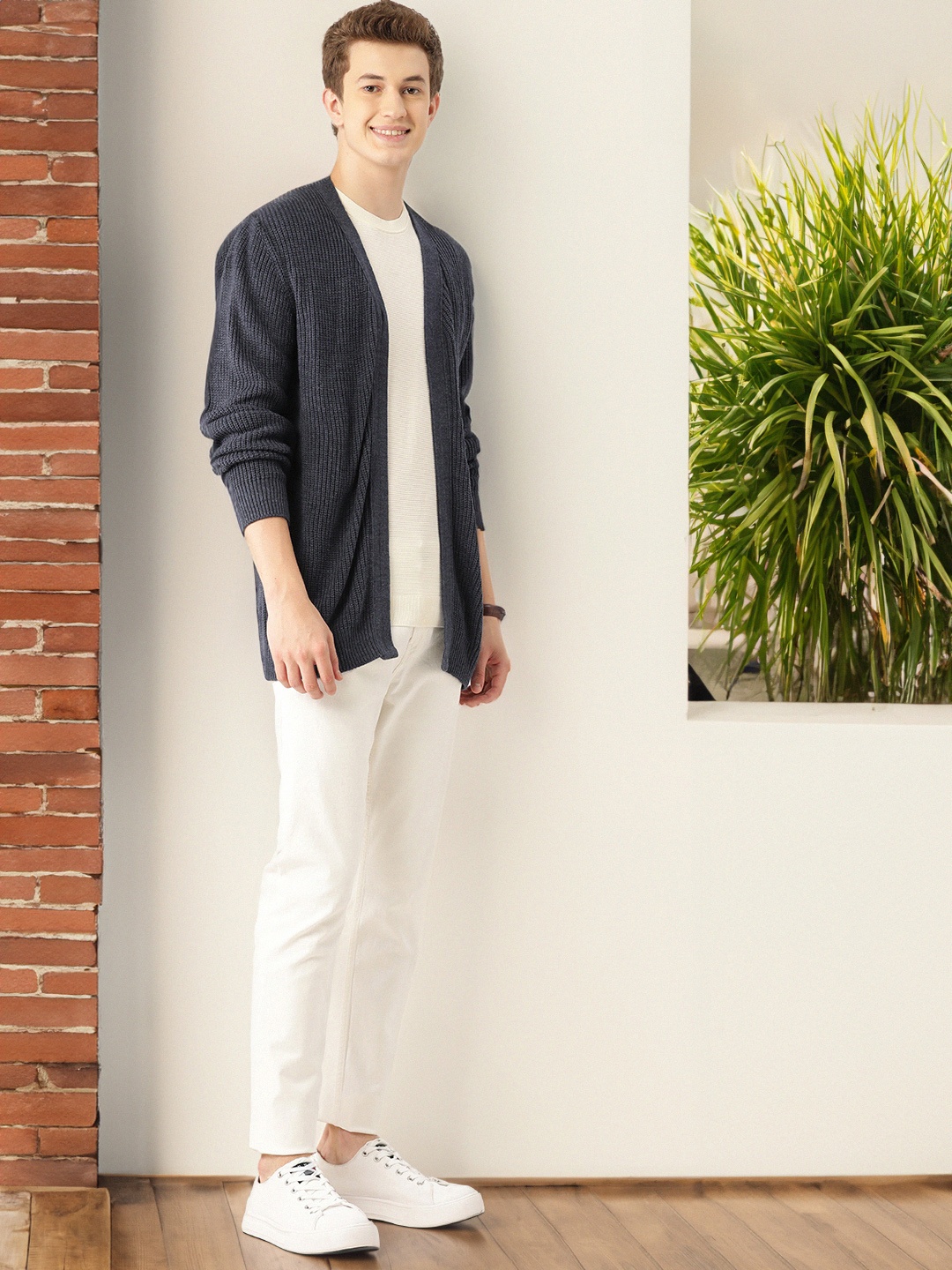 

Mast & Harbour Men Longline Acrylic Front-Open Sweater, Navy blue