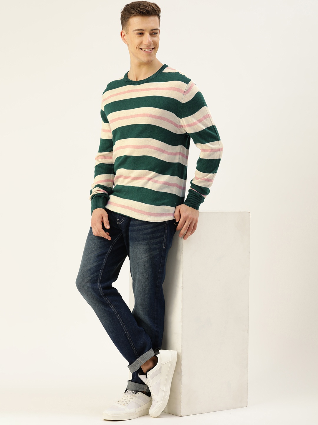 

Mast & Harbour Striped Pullover Sweater, Green