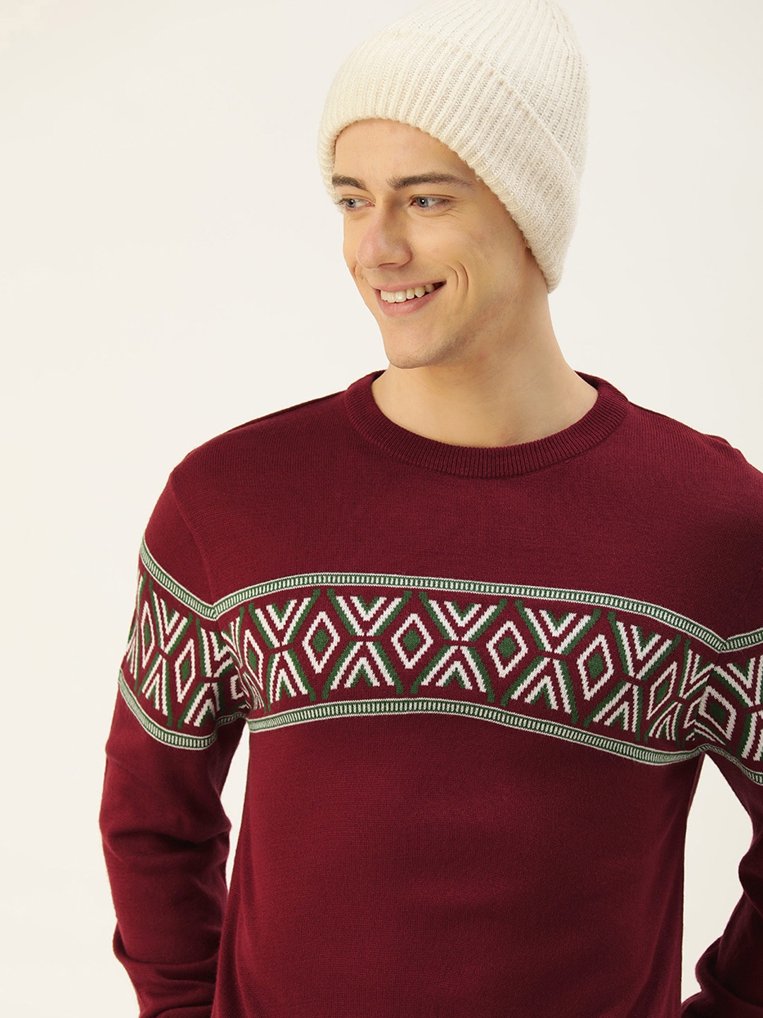 

Mast & Harbour Geometric Printed Pullover Sweater, Maroon