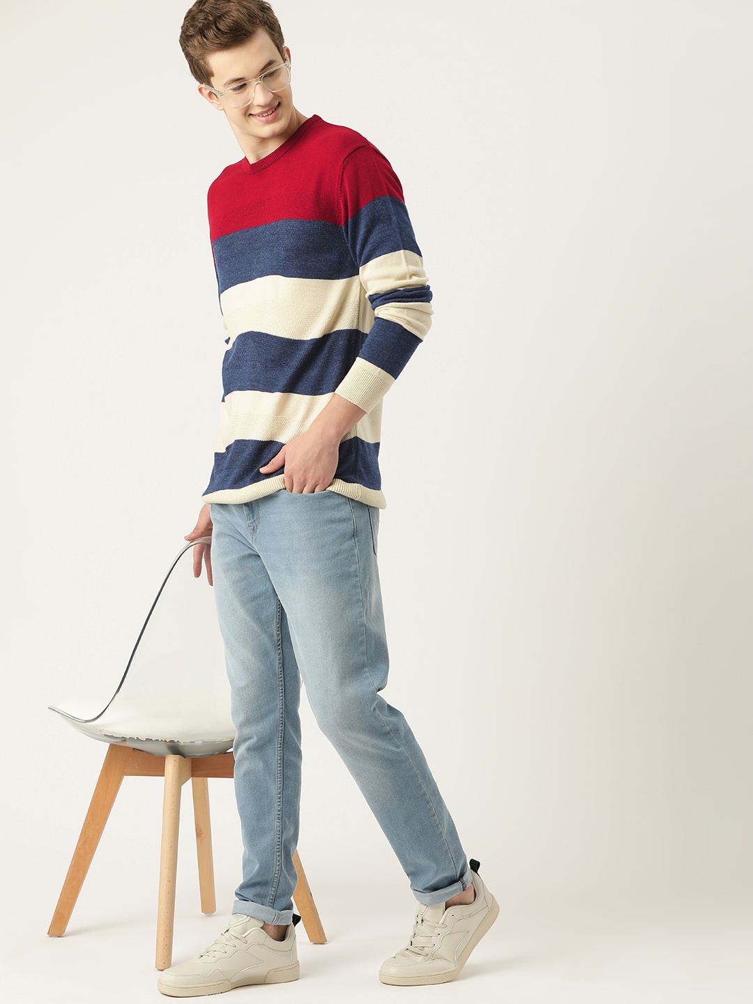 

Mast & Harbour Acrylic Striped Pullover, Cream