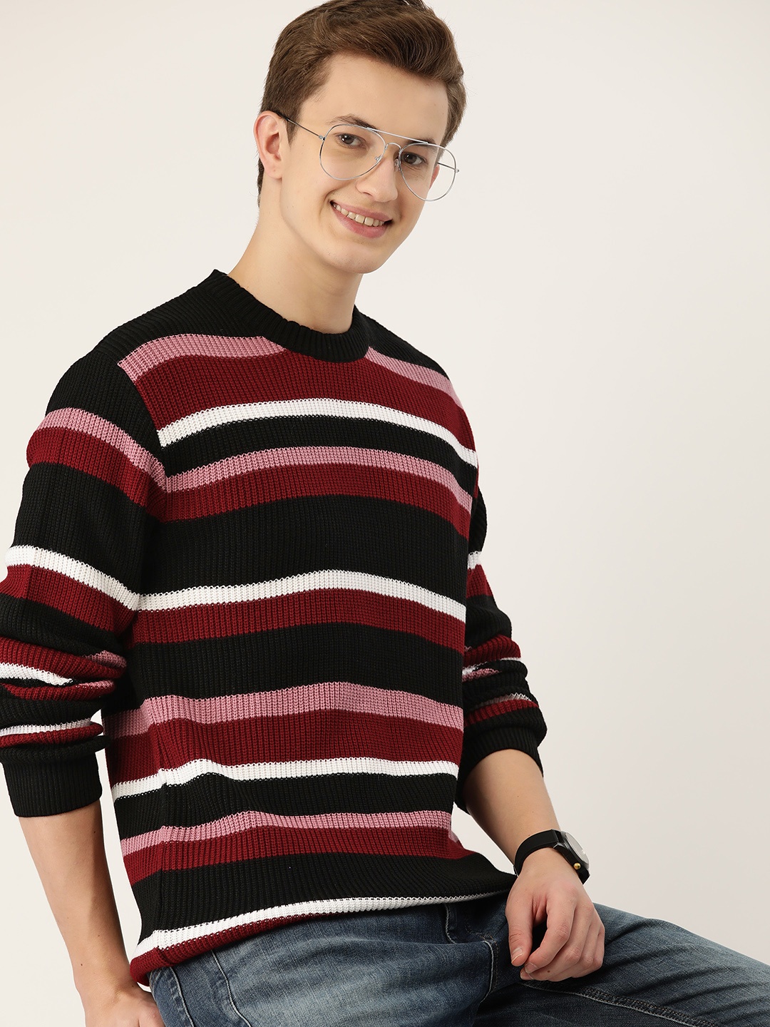 

Mast & Harbour Acrylic Striped Pullover, Red