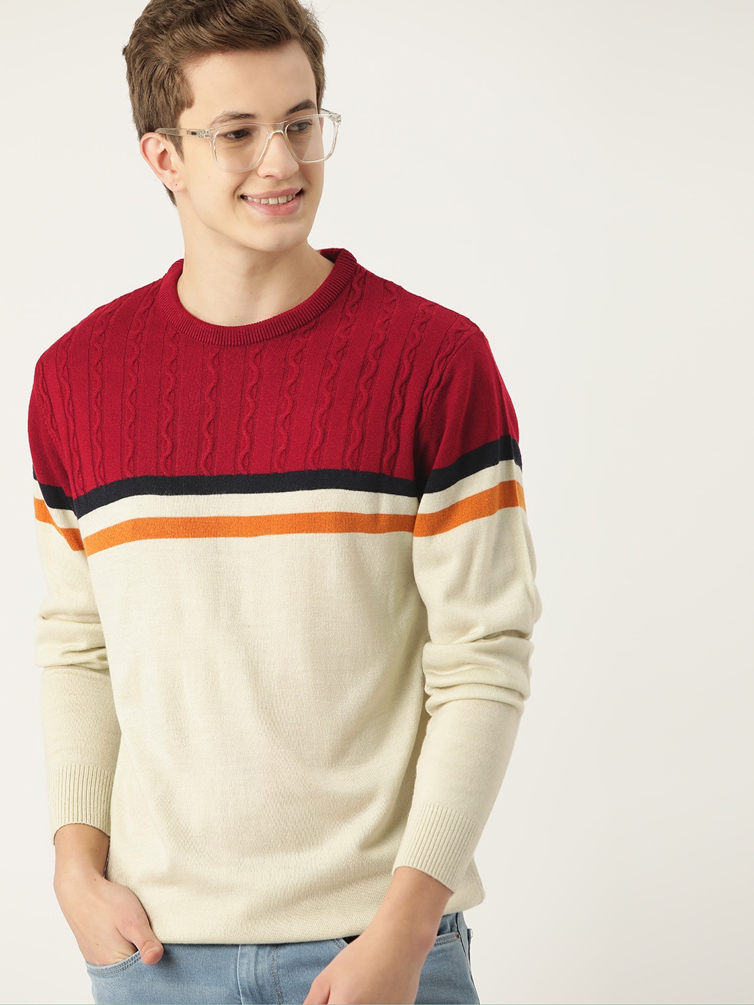

Mast & Harbour Acrylic Colourblocked Pullover, Cream