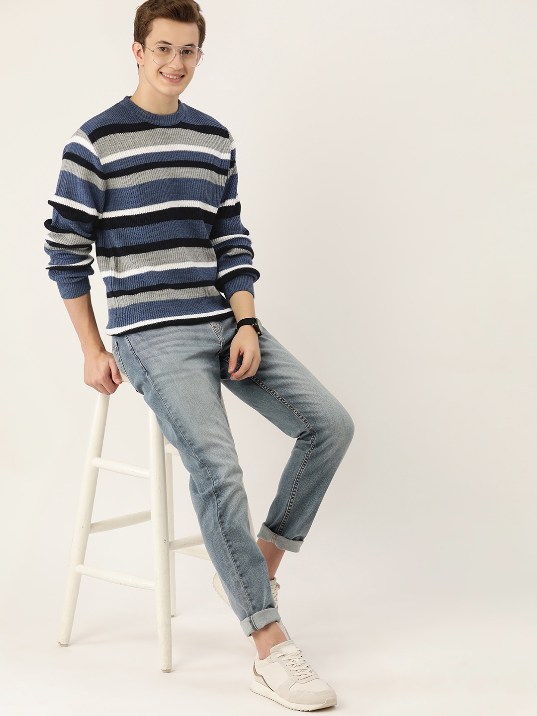 

Mast & Harbour Acrylic Striped Pullover, Blue