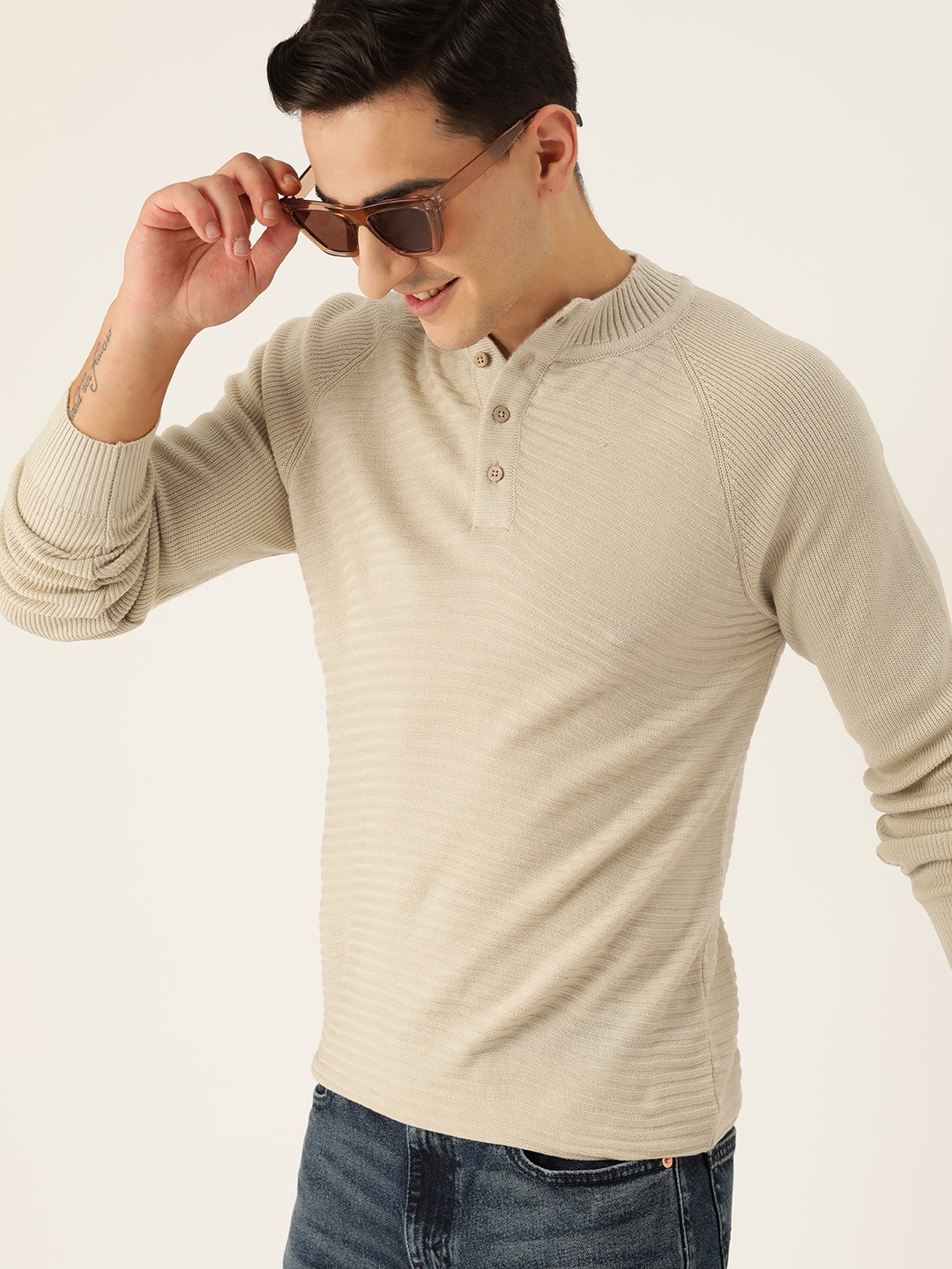 

Mast & Harbour Acrylic Ribbed Pullover, Beige