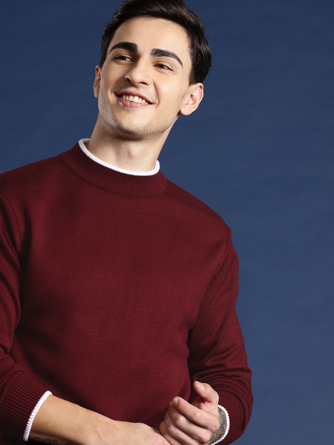 

Mast & Harbour Round Neck Full-Sleeves Pullover, Maroon